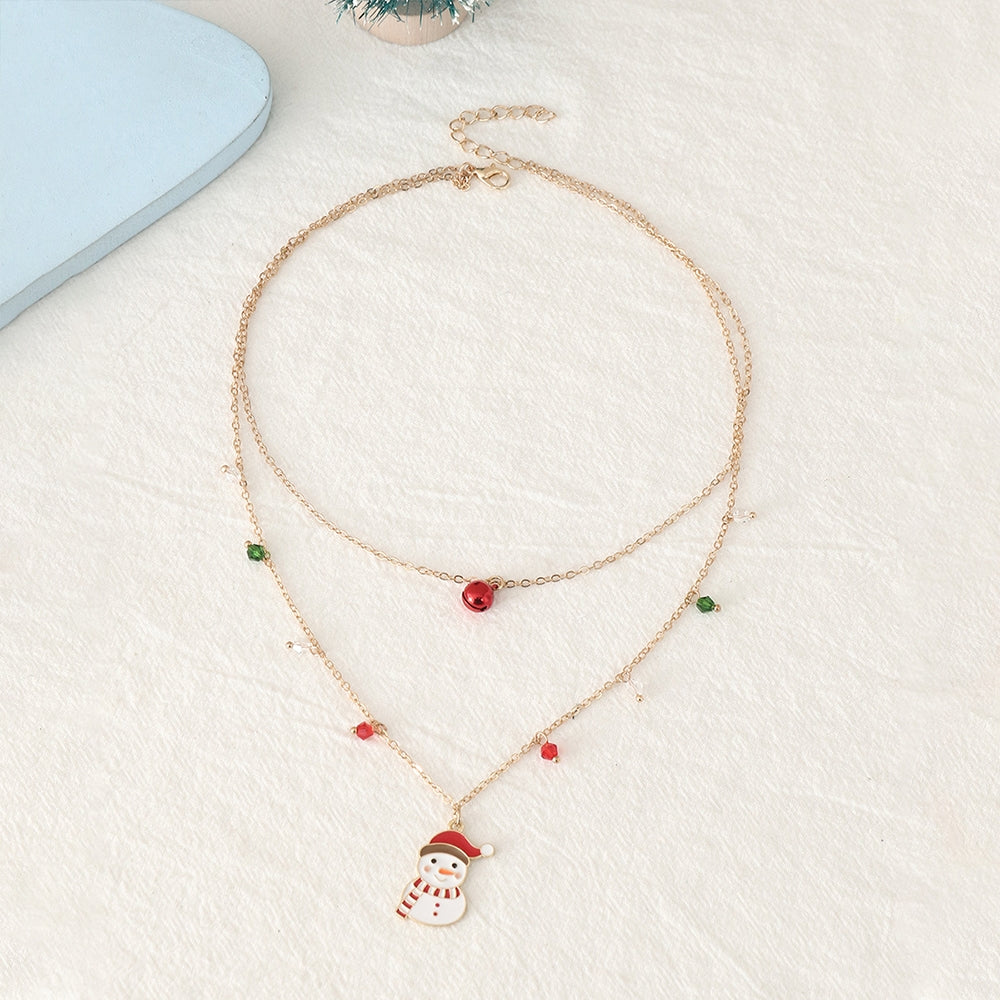 Fashion Snowman Double Layered Christmas Pendant Necklace