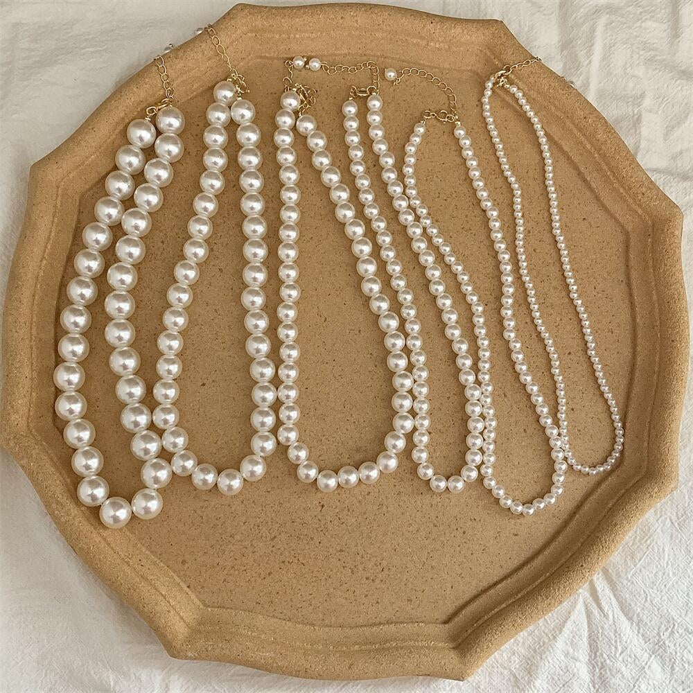 Fashion Solid Color Vintage Pearl Choker Necklace for Women