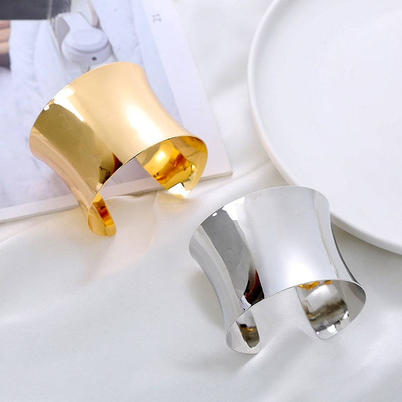 Fashion Solid Color Metal Plated Wide Cuff Bracelet for Women