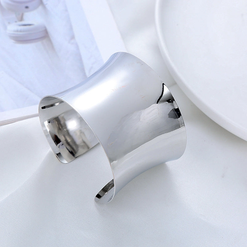 Fashion Solid Color Metal Plated Wide Cuff Bracelet for Women