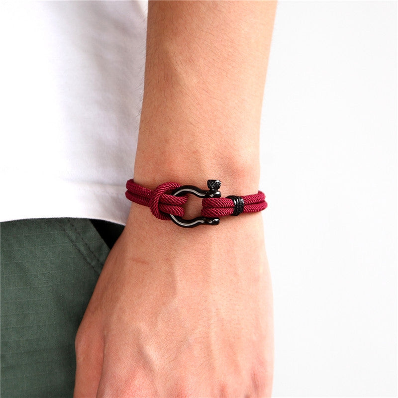 Stainless Steel Braided Men's Bracelet with Horseshoe Clasp