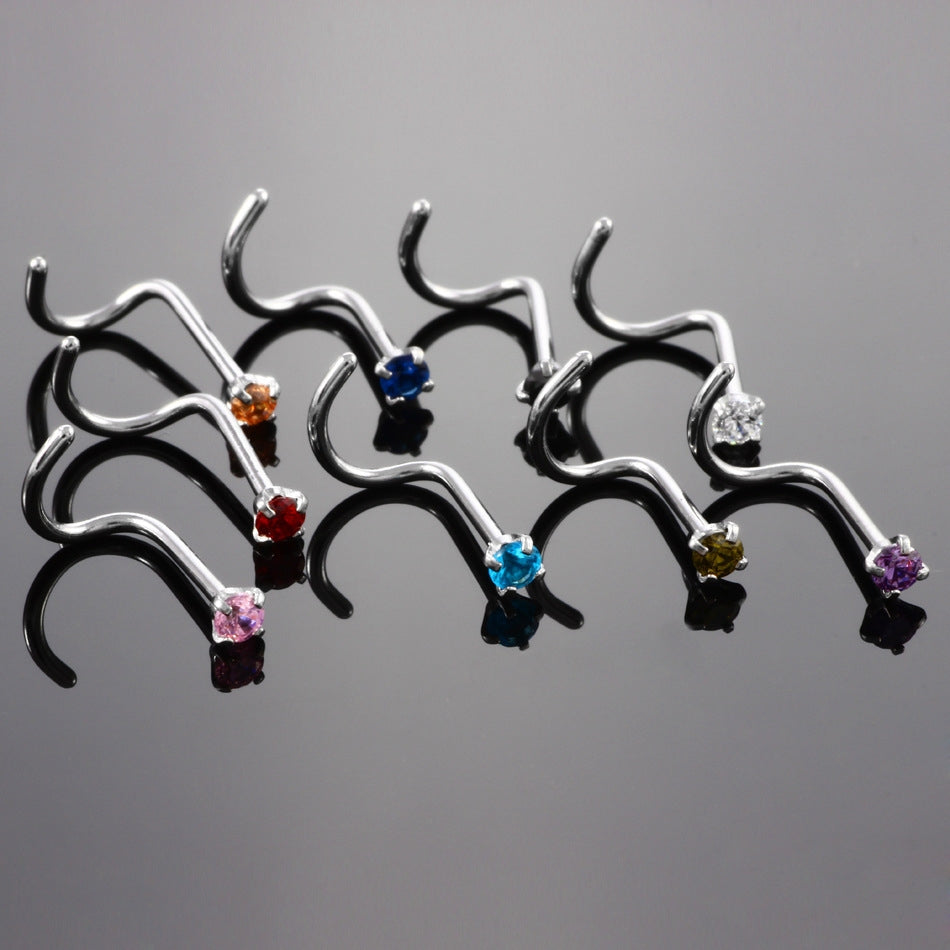 Fashion Stainless Steel Zircon Inlay Nose Stud