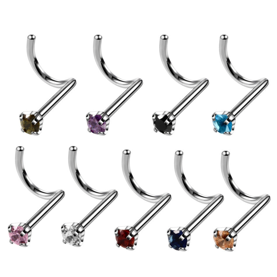 Fashion Stainless Steel Zircon Inlay Nose Stud