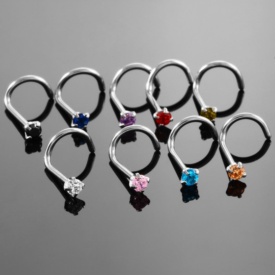 Fashion Stainless Steel Zircon Inlay Nose Stud