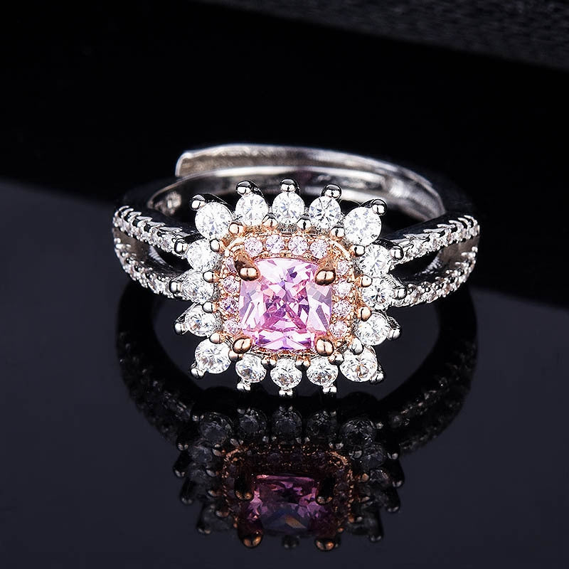 Fashion Square Copper Inlay Zirconia Wedding Ring