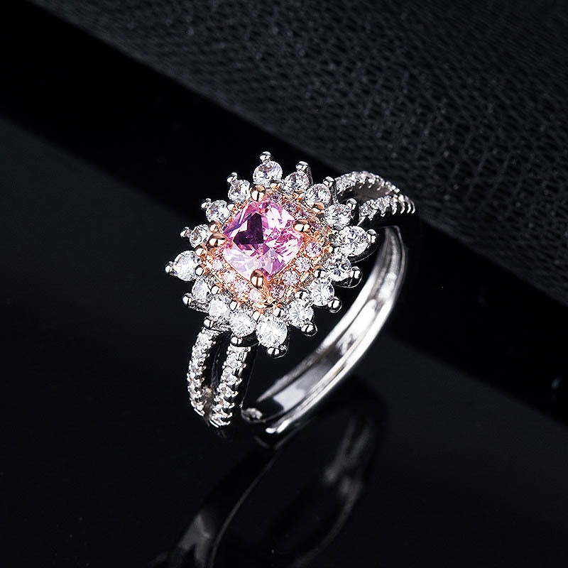 Fashion Square Copper Inlay Zirconia Wedding Ring