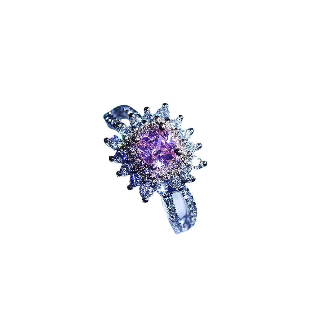 Fashion Square Copper Inlay Zirconia Wedding Ring
