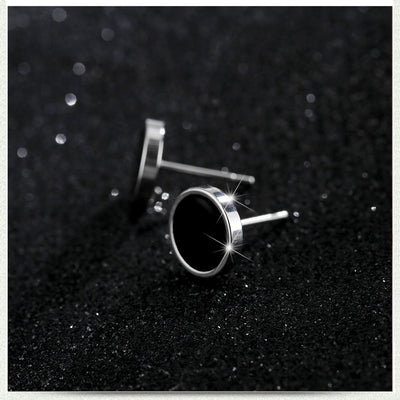 Fashion Stainless Steel Black Geometric Dumbbell Stud Earrings