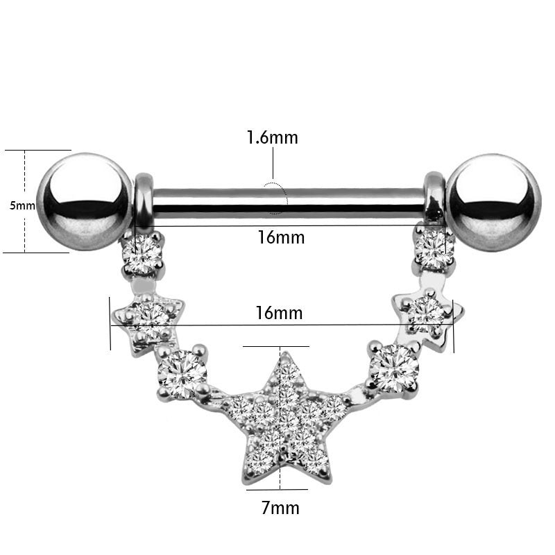 Fashion Star Shaped Zircon Inlaid Alloy Nipple Piercing Jewelry Ring
