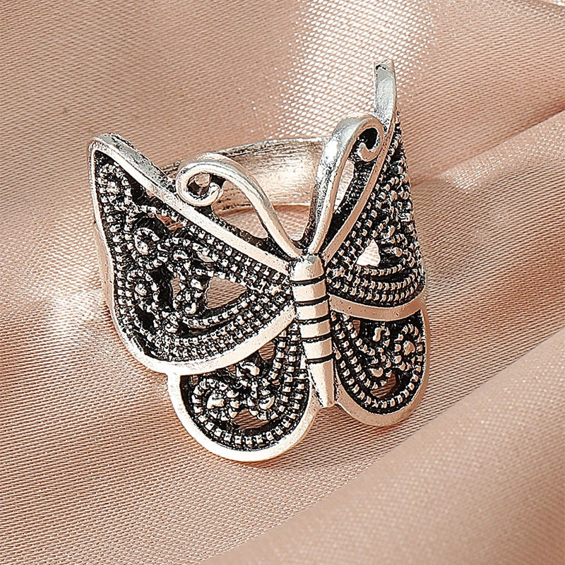 Vintage Geometric Cutout Butterfly Alloy Ring