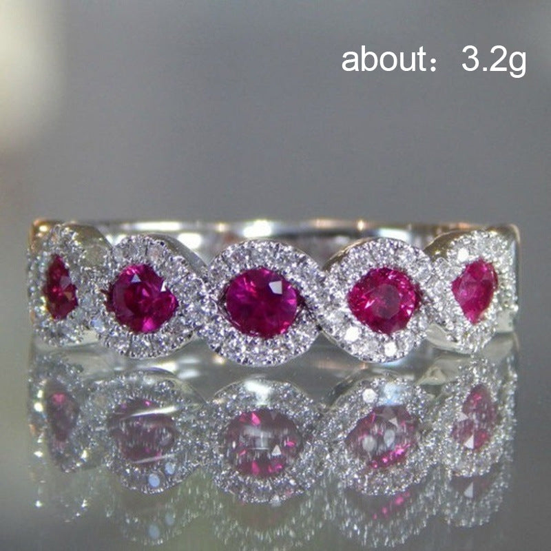 Fashion Waves Copper Inlaid Zircon and Ruby Engagement Ring with Emerald Green Gemstones