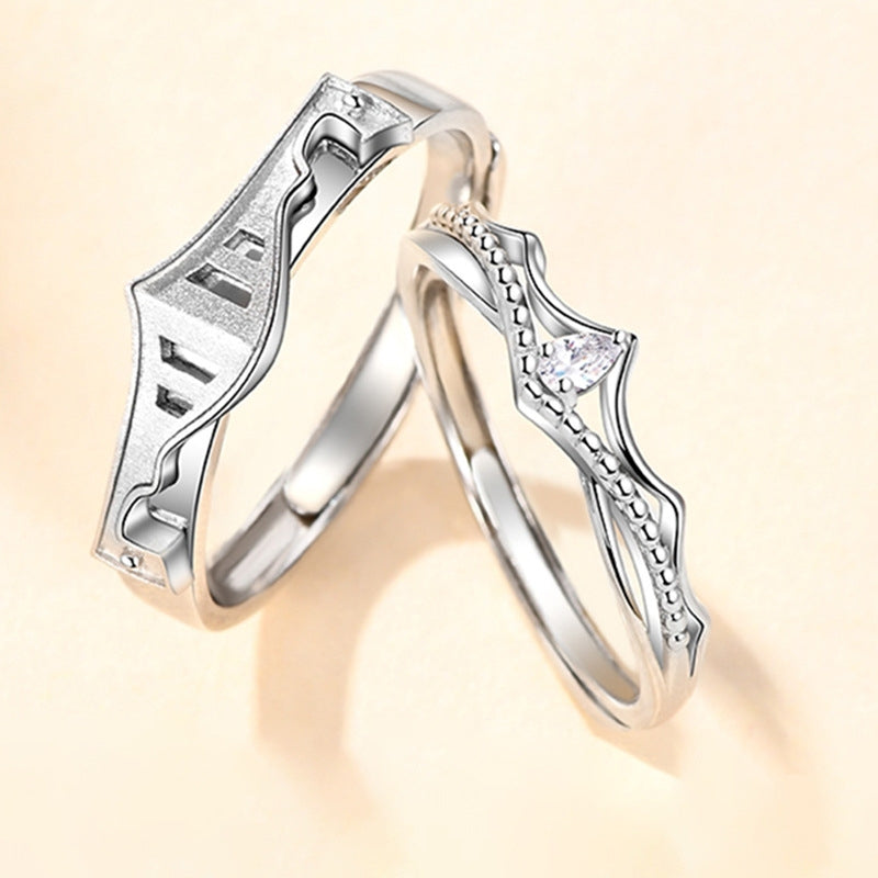Glam Crown Sterling Silver Zircon Couple Rings