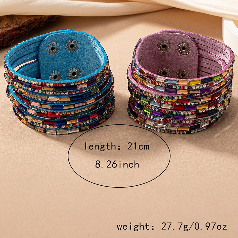 Glam Ethnic Geometric Acrylic Layered Bangle with Rhinestone Clasp