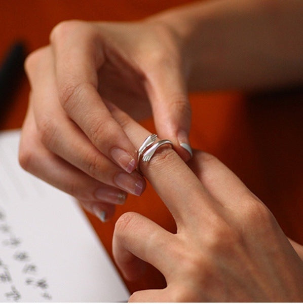 Embrace Couple Adjustable Open Ring - Creative Alloy Design