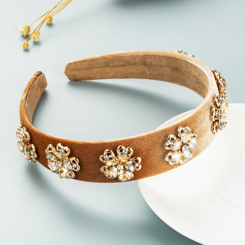 Heming Baroque Crystal Edelweiss Flannel Headband Fashion Korean Style Hair Accessories