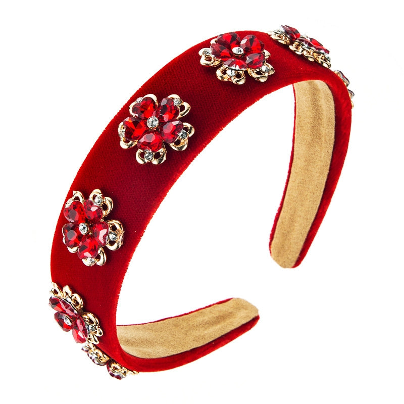 Heming Baroque Crystal Edelweiss Flannel Headband Fashion Korean Style Hair Accessories