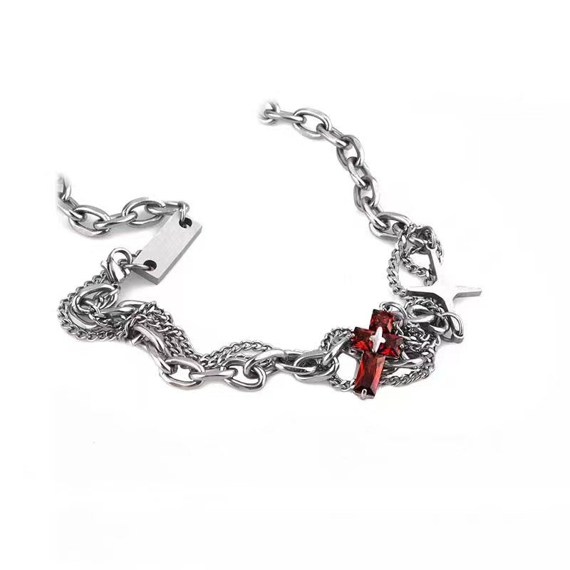 Hip-Hop Double Layer Cross Titanium Steel Pendant Necklace