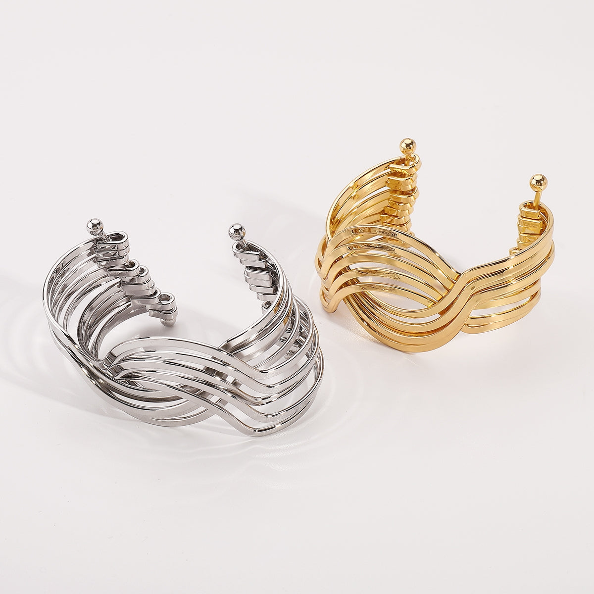 Hip-Hop Geometric Multi-Layer Twisted Wide Cuff Bracelet
