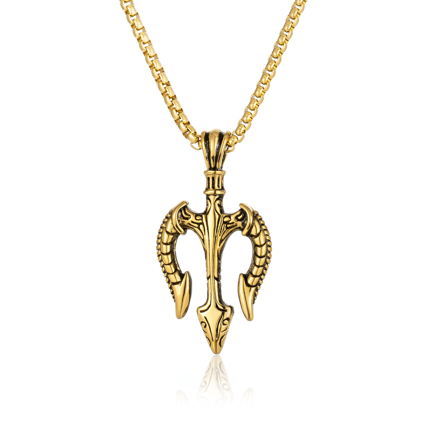 Hip-Hop Retro Trident Engraved Stainless Steel Men's Pendant Necklace
