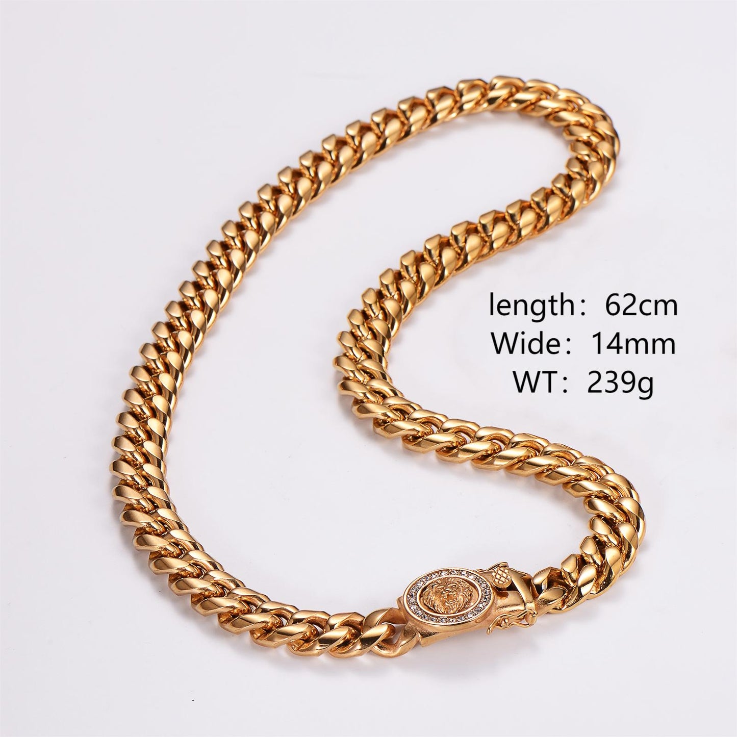 18K Gold Plated Stainless Steel Lion Pendant Cuban Chain Necklace and Bracelet Set