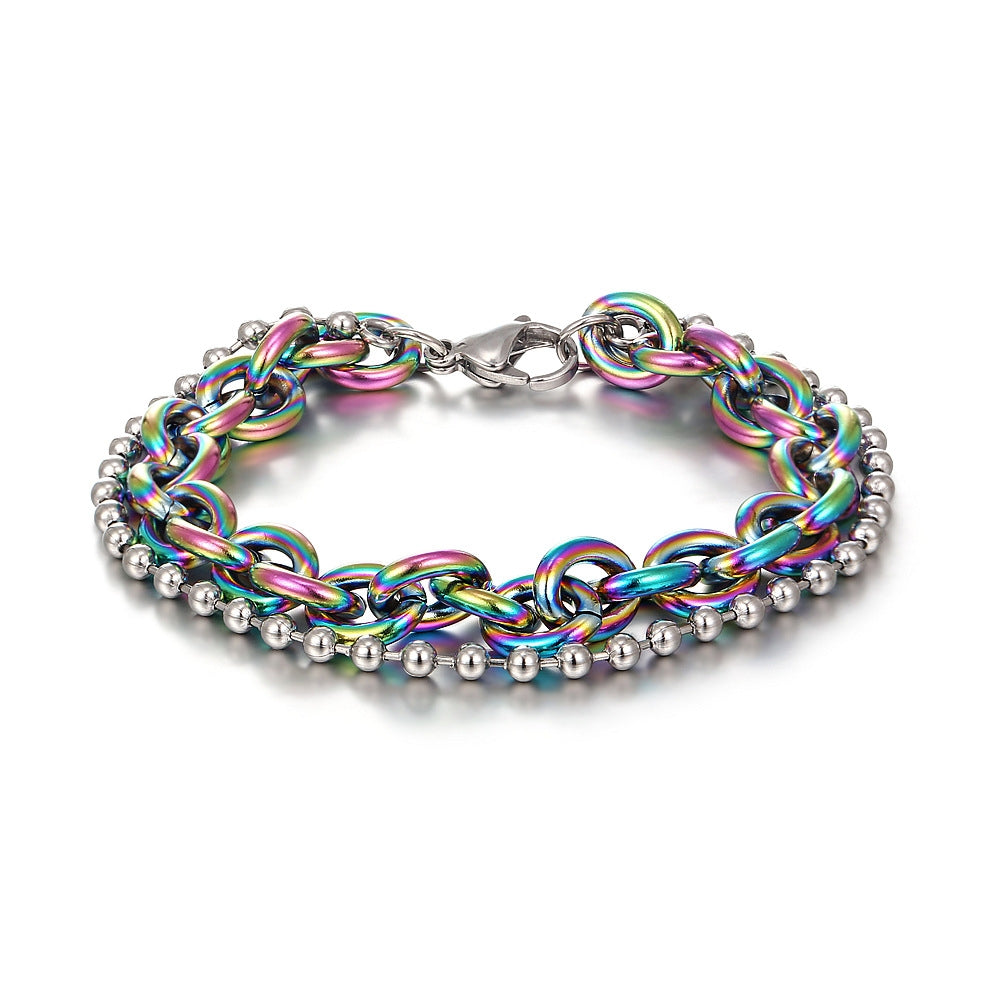 18K Gold Plated Stainless Steel Double Layer Chain Bracelet for Men and Women