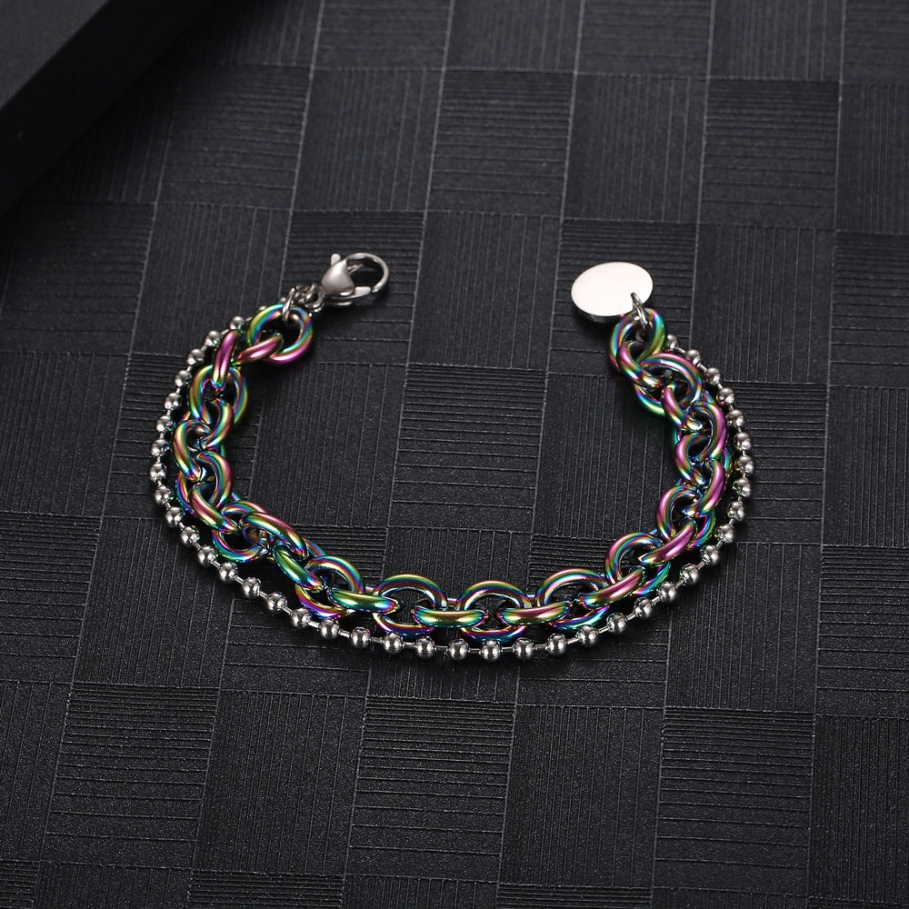 18K Gold Plated Stainless Steel Double Layer Chain Bracelet for Men and Women