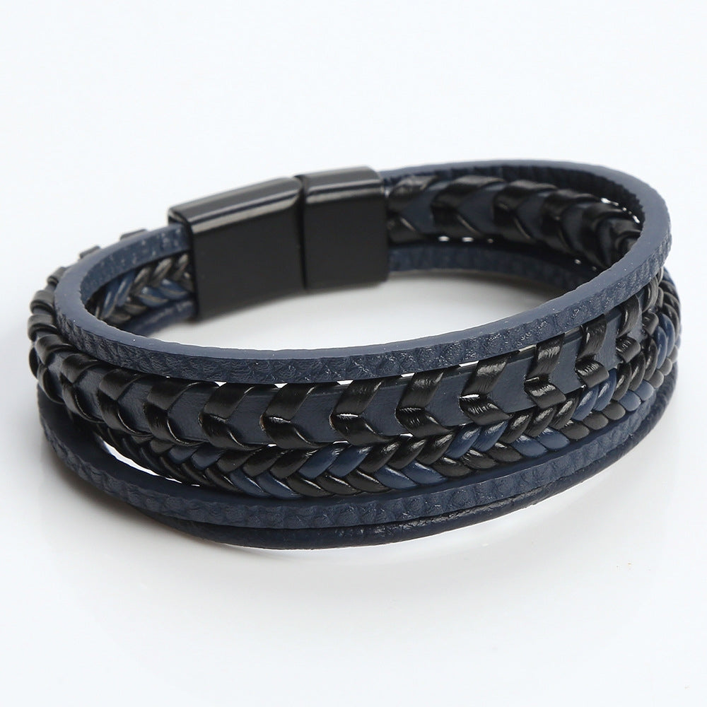 Hip-Hop Braided PU Leather Alloy Magnetic Clasp Men's Bracelet