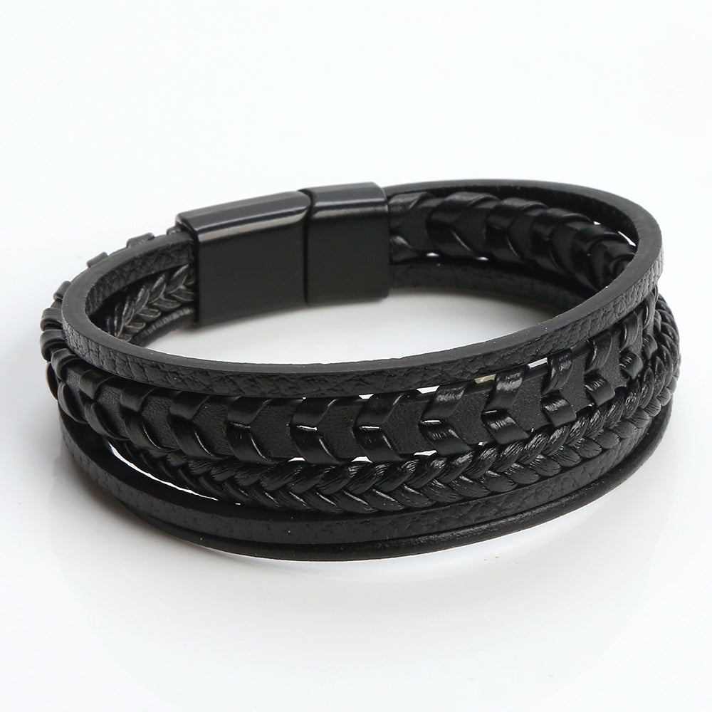 Hip-Hop Braided PU Leather Alloy Magnetic Clasp Men's Bracelet