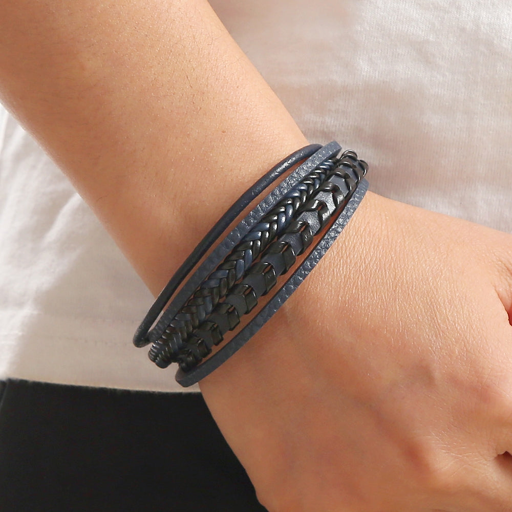 Hip-Hop Braided PU Leather Alloy Magnetic Clasp Men's Bracelet