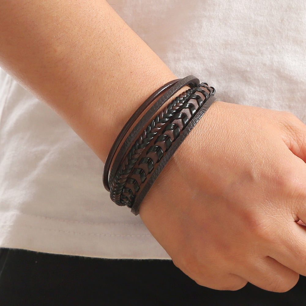 Hip-Hop Braided PU Leather Alloy Magnetic Clasp Men's Bracelet