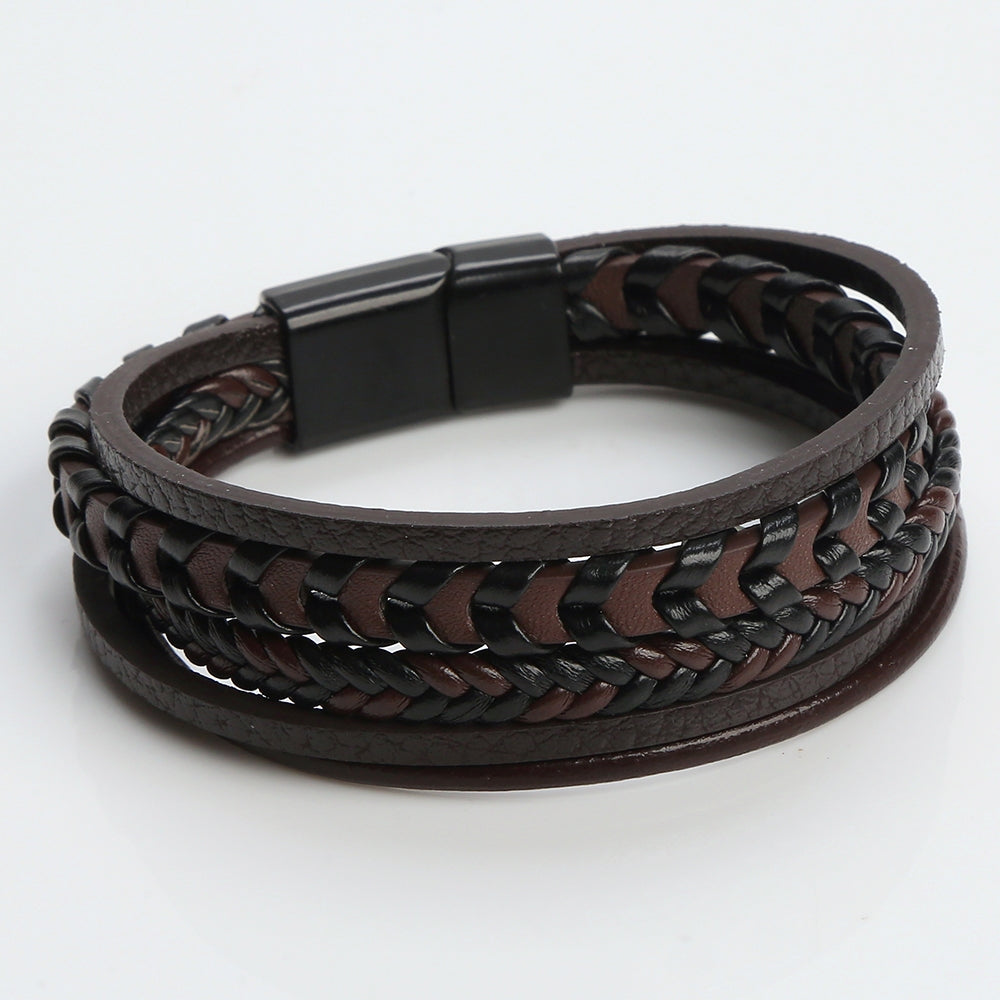 Hip-Hop Braided PU Leather Alloy Magnetic Clasp Men's Bracelet