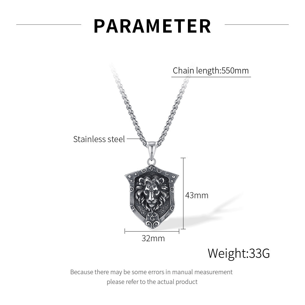 Hip-Hop Vintage Lion Shield Stainless Steel Men's Pendant Necklace