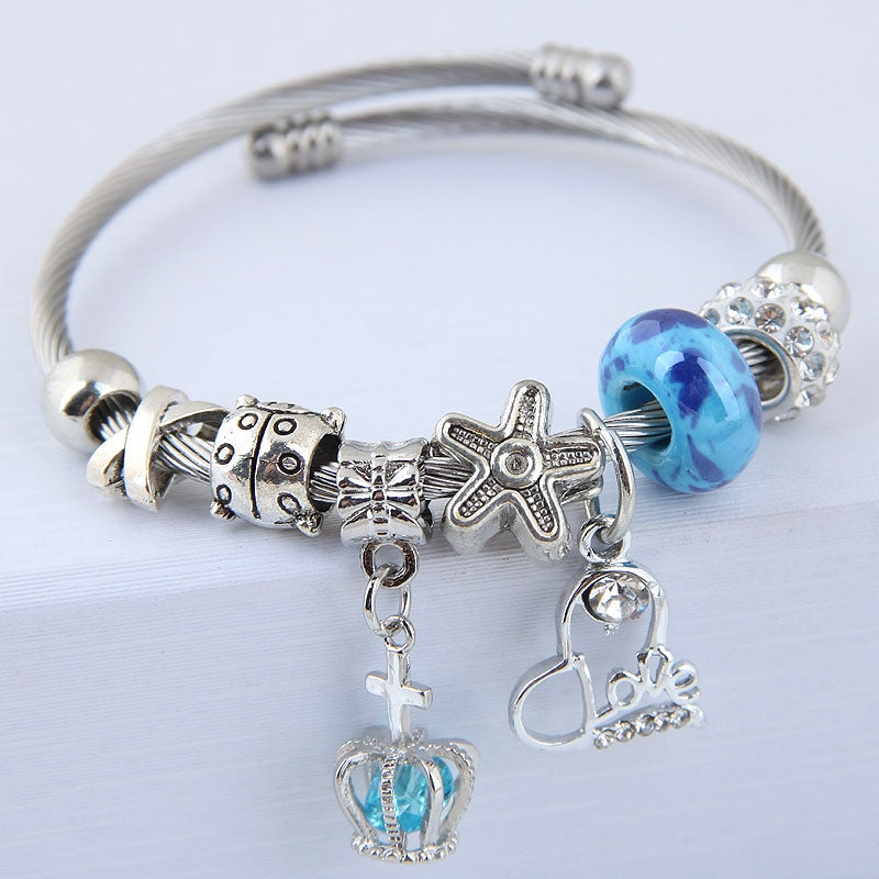 Hip-hop Geometric Crown Stainless Steel Zircon Charm Bracelet