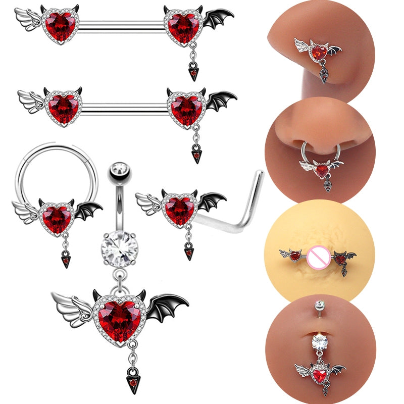 Hip-hop Punk Bat Stainless Steel Zircon Belly and Nose Ring Set