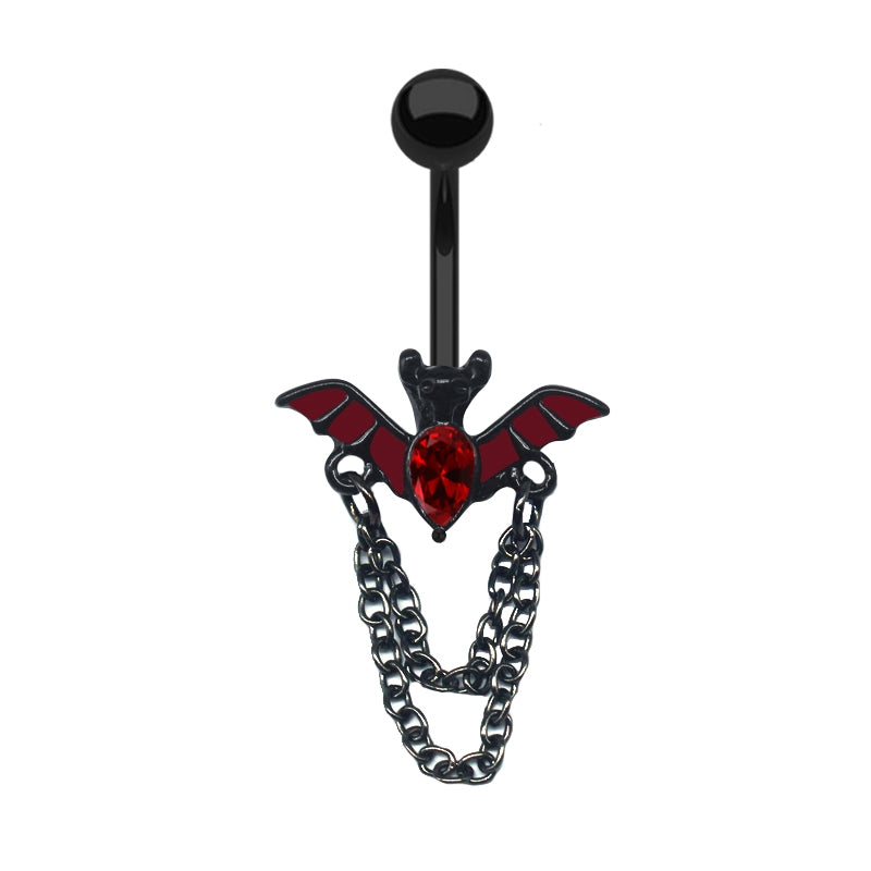 Heart Shape Bat Wings Belly Ring with Rhinestones and Zircon in Stainless Steel and Copper Plating