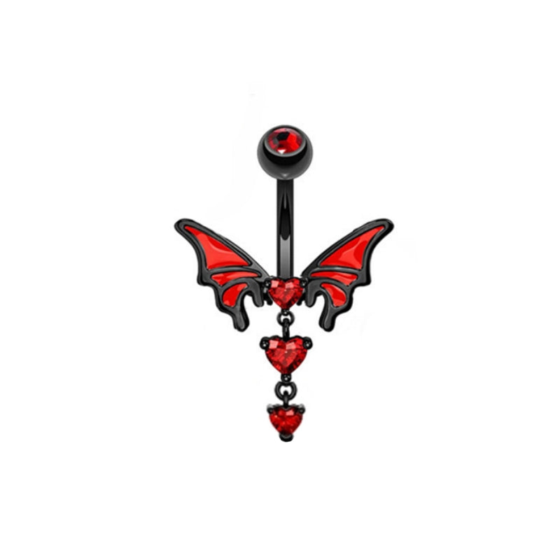 Heart Shape Bat Wings Belly Ring with Rhinestones and Zircon in Stainless Steel and Copper Plating