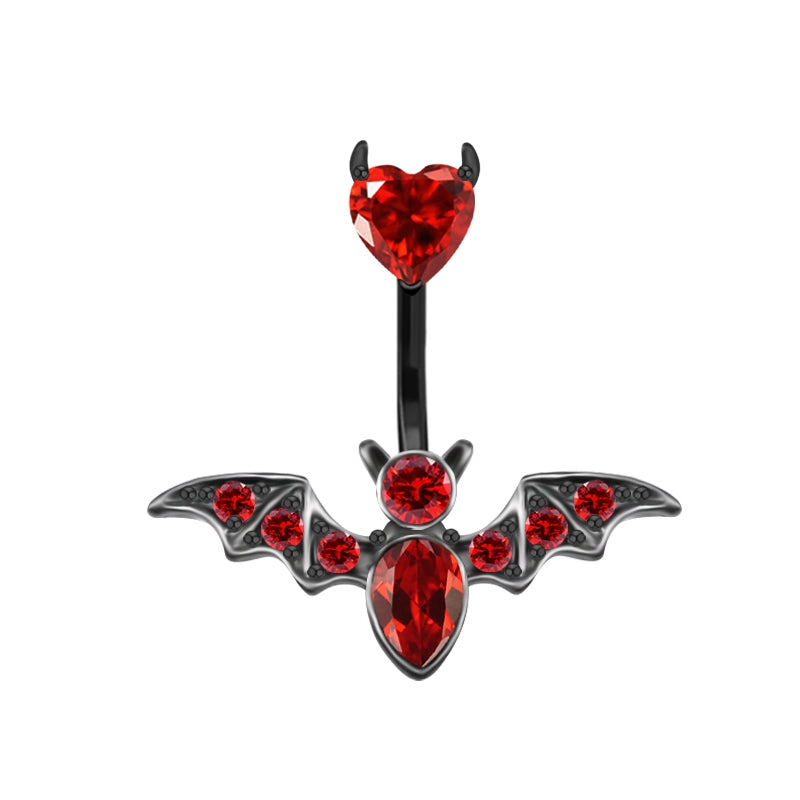Heart Shape Bat Wings Belly Ring with Rhinestones and Zircon in Stainless Steel and Copper Plating