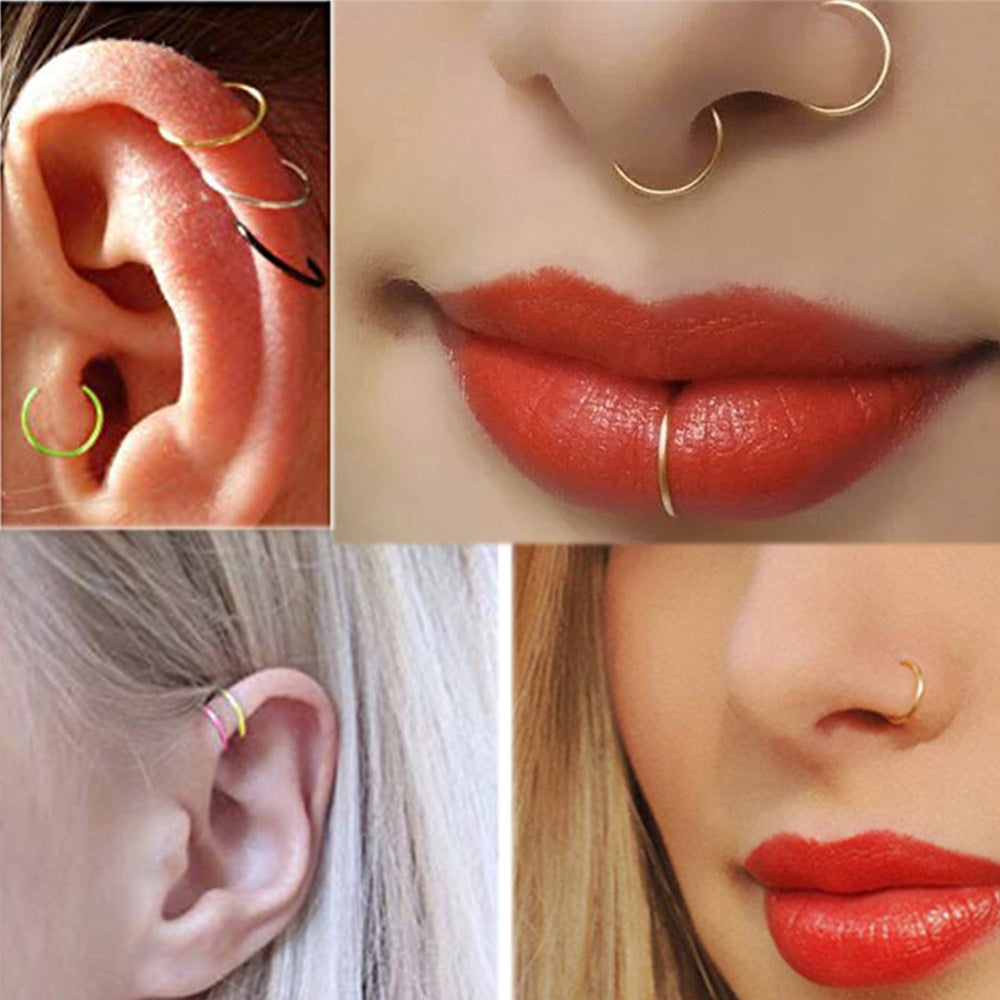 Hip-hop Stainless Steel Round Nose Ring Set - Titanium Plated Body Piercing Jewelry