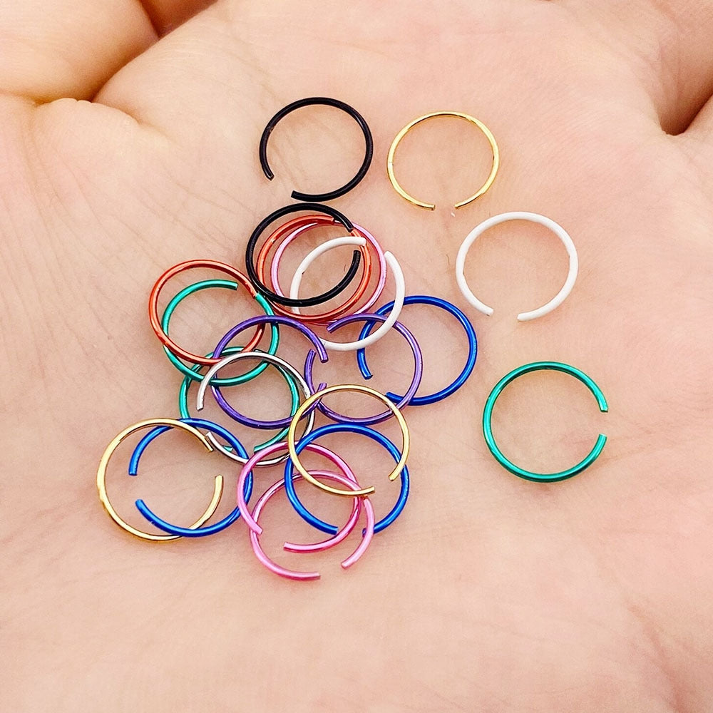 Hip-hop Stainless Steel Round Nose Ring Set - Titanium Plated Body Piercing Jewelry