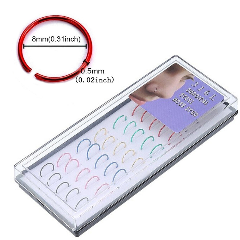 Hip-hop Stainless Steel Round Nose Ring Set - Titanium Plated Body Piercing Jewelry