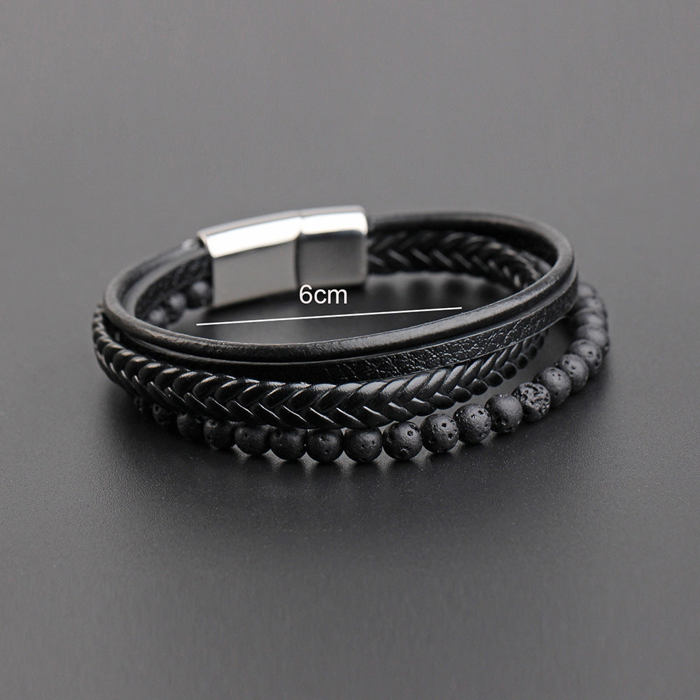 Hip-hop Stainless Steel Leather Braided Men's Bracelet