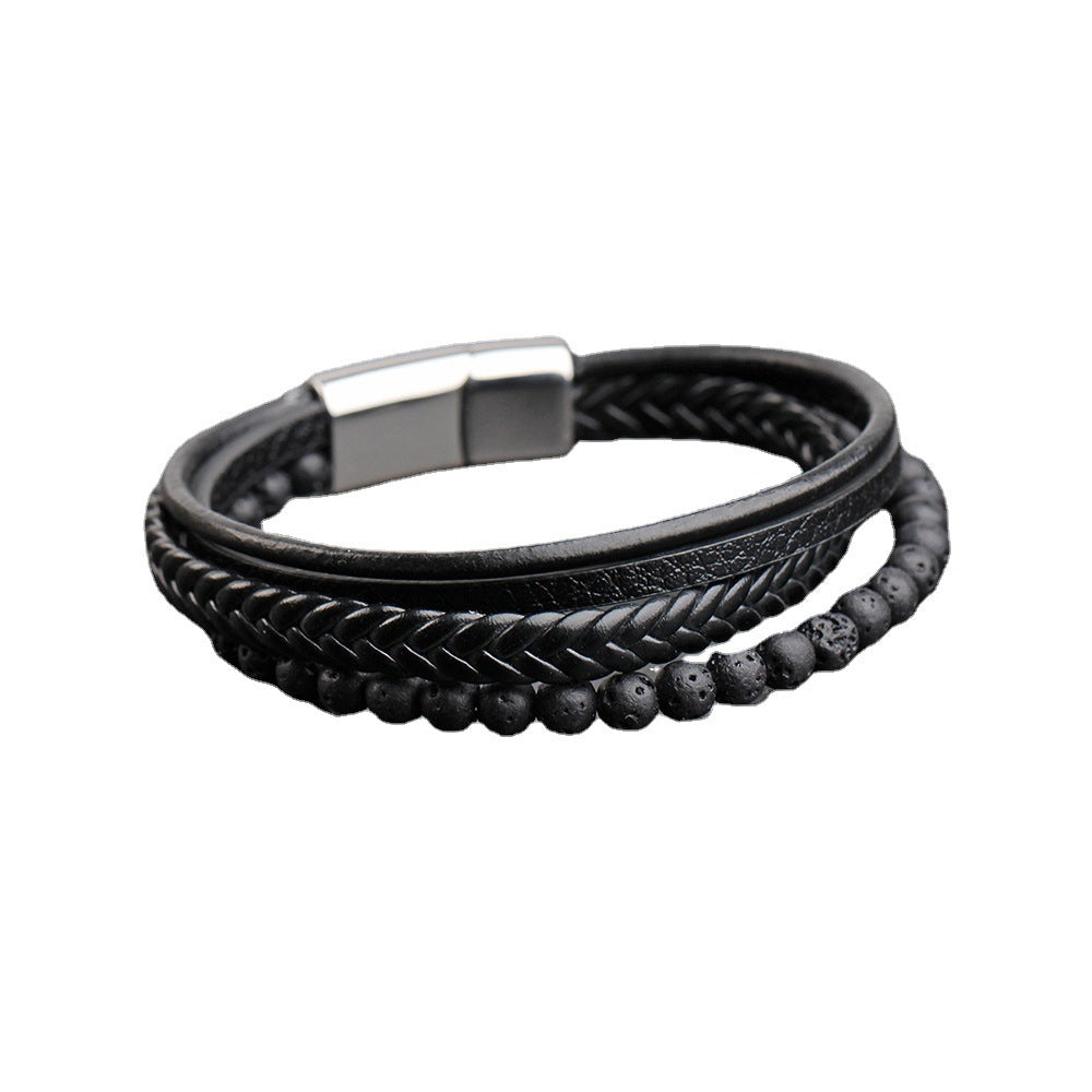 Hip-hop Stainless Steel Leather Braided Men's Bracelet