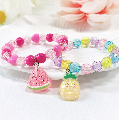 Cartoon Children's Candy Color Beaded Bracelet with Resin Mermaid and Unicorn Pendant