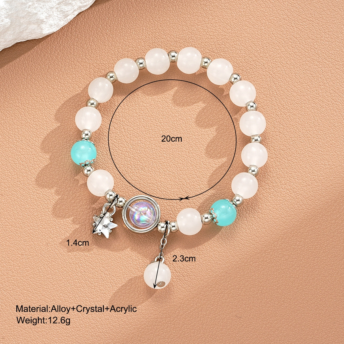 IG Style Cute Star Acrylic Crystal Pearl Cat Eye Beaded Friendship Bracelet