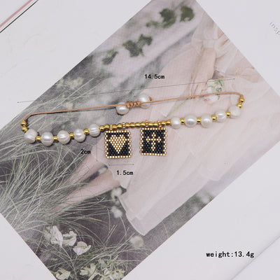 Elegant Geometric Palm Heart & Devil's Eye Miyuki Hand-Woven Pearl Bracelet