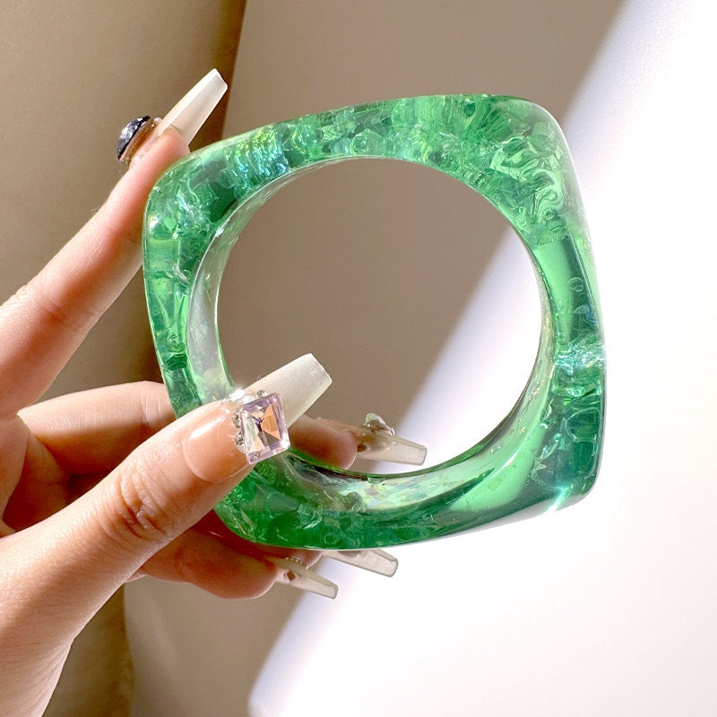 IG Style Transparent Glitter Resin Geometric Bangle Bracelet