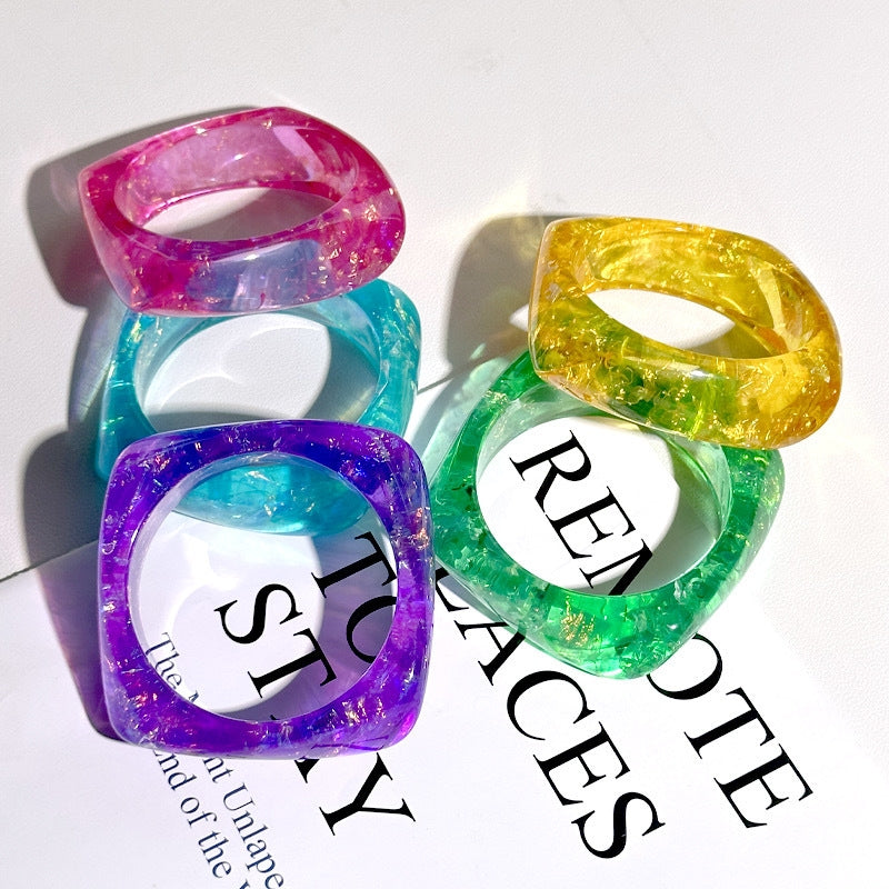 IG Style Transparent Glitter Resin Geometric Bangle Bracelet