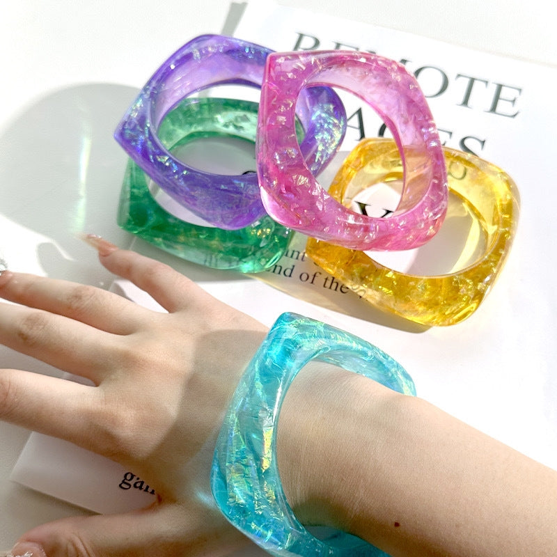 IG Style Transparent Glitter Resin Geometric Bangle Bracelet