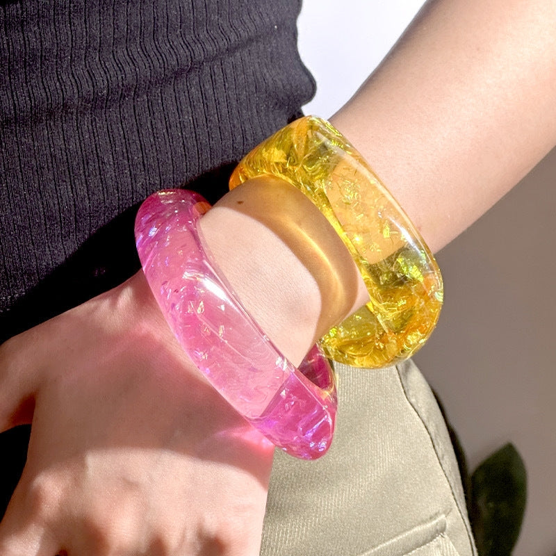 IG Style Transparent Glitter Resin Geometric Bangle Bracelet