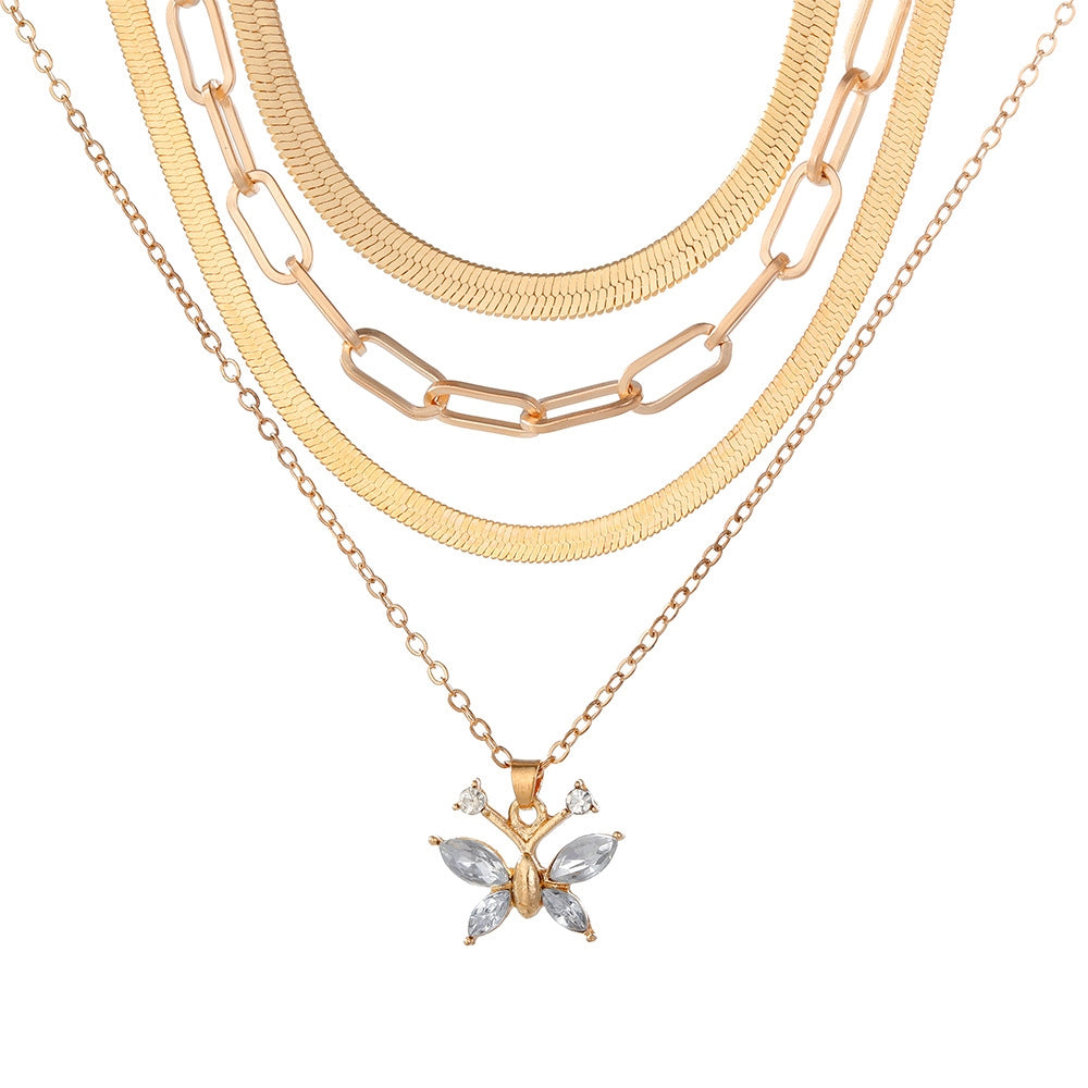 Elegant Butterfly Rhinestone Layered Necklace for Women